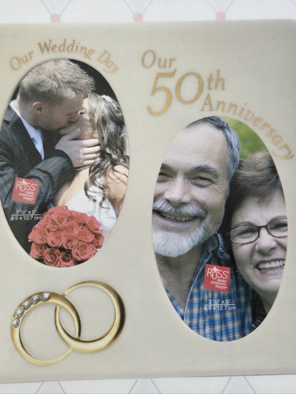 Russ Berrie White Lace & Promises 50th Anniversary Double Photo Frame NIB